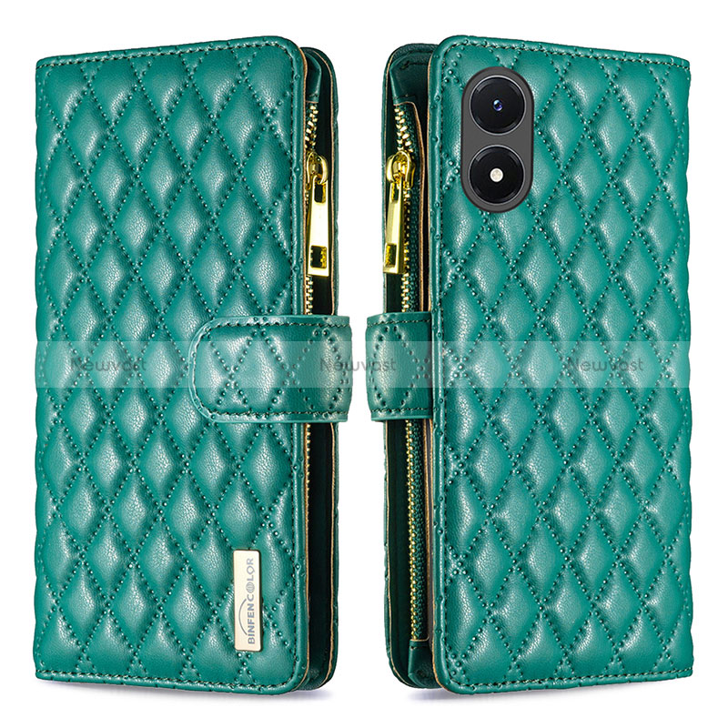 Leather Case Stands Flip Cover Holder B12F for Vivo Y02S Green