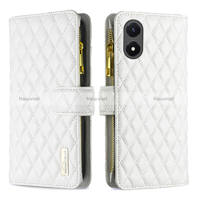 Leather Case Stands Flip Cover Holder B12F for Vivo Y02S White