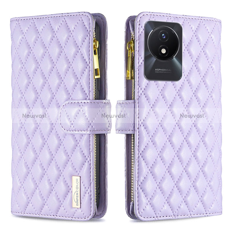 Leather Case Stands Flip Cover Holder B12F for Vivo Y02t Purple