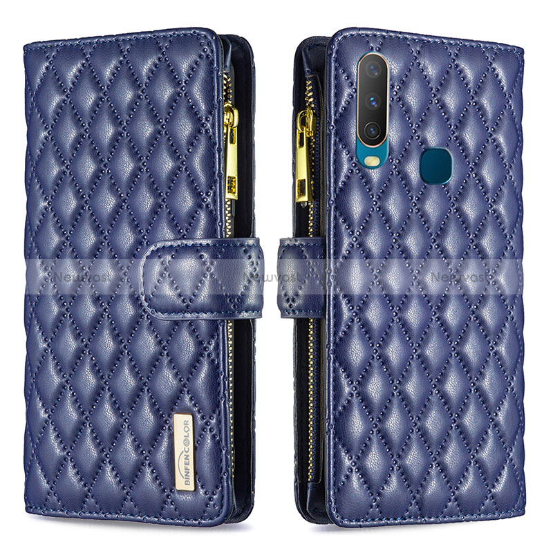 Leather Case Stands Flip Cover Holder B12F for Vivo Y11 Blue