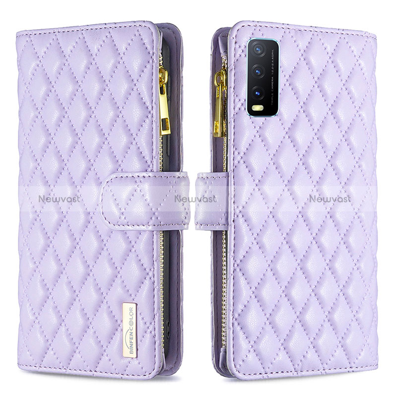 Leather Case Stands Flip Cover Holder B12F for Vivo Y11s Purple