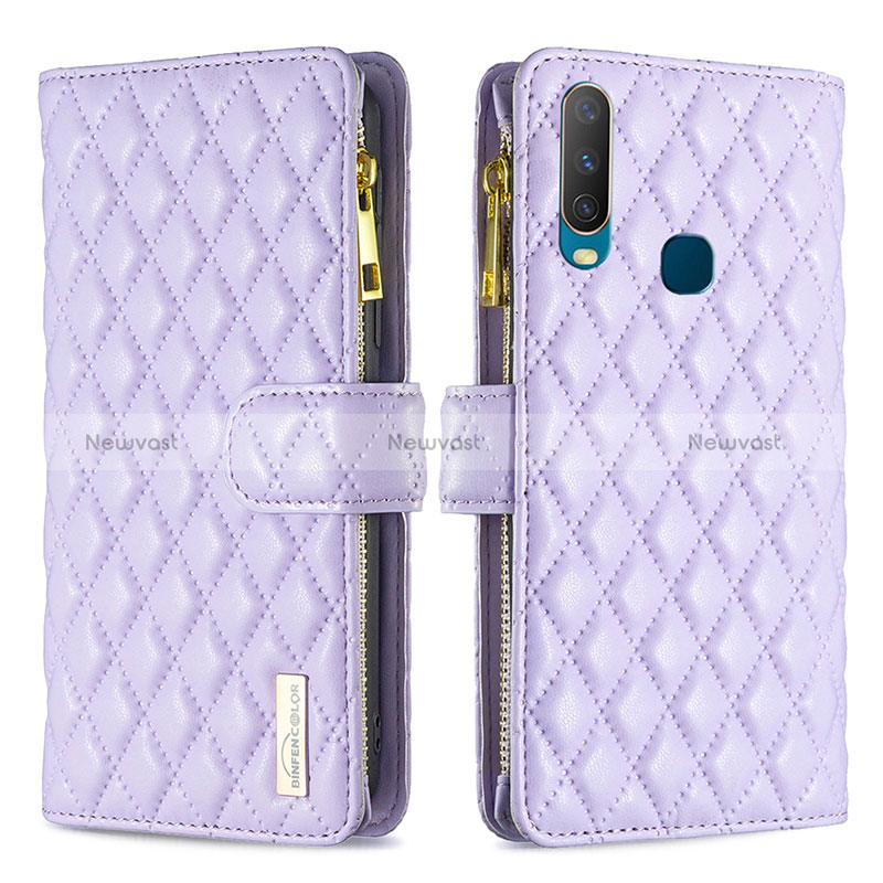 Leather Case Stands Flip Cover Holder B12F for Vivo Y12 Purple