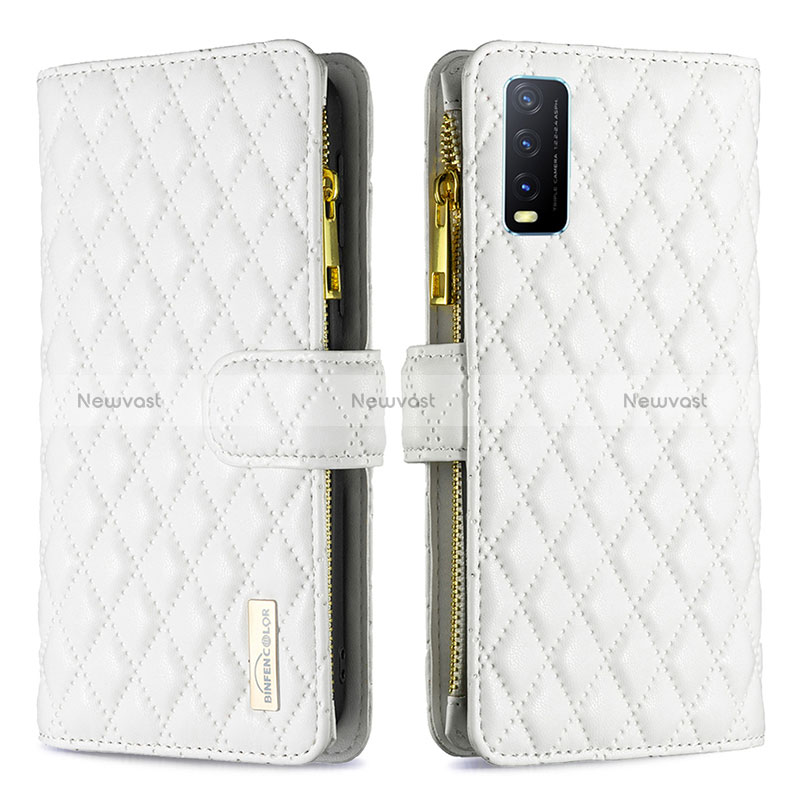 Leather Case Stands Flip Cover Holder B12F for Vivo Y12A White