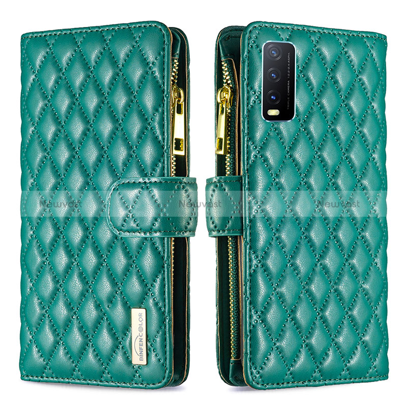 Leather Case Stands Flip Cover Holder B12F for Vivo Y20 (2021) Green