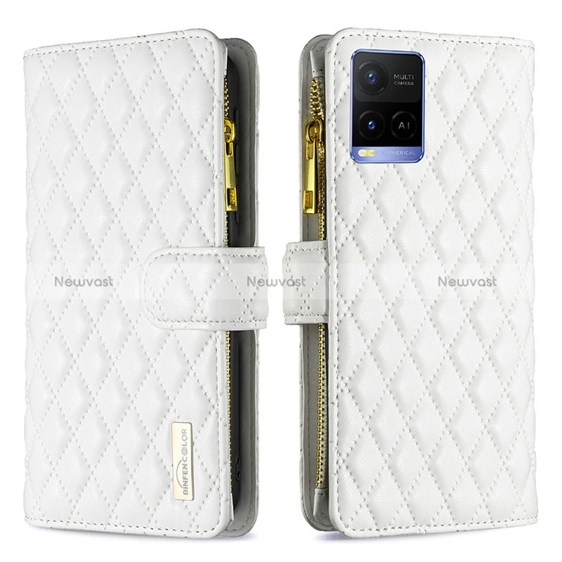 Leather Case Stands Flip Cover Holder B12F for Vivo Y21a White