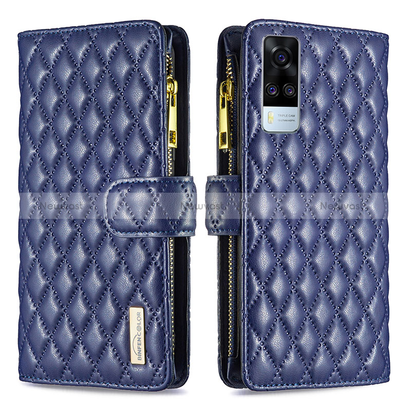 Leather Case Stands Flip Cover Holder B12F for Vivo Y51 (2021) Blue