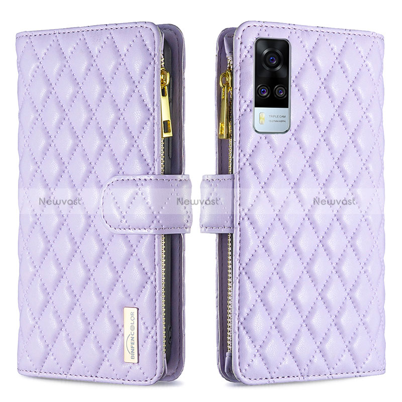 Leather Case Stands Flip Cover Holder B12F for Vivo Y51 (2021) Purple