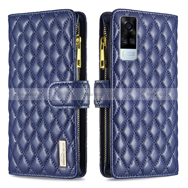 Leather Case Stands Flip Cover Holder B12F for Vivo Y51A Blue