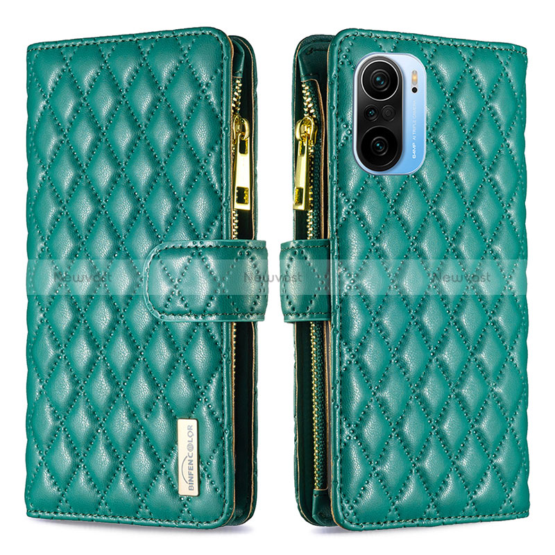 Leather Case Stands Flip Cover Holder B12F for Xiaomi Mi 11i 5G Green