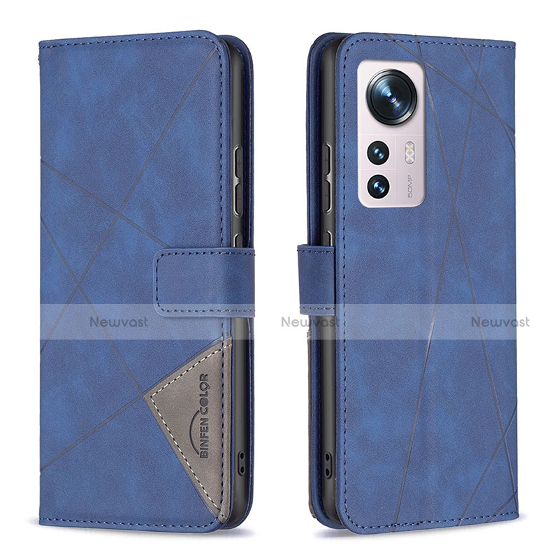 Leather Case Stands Flip Cover Holder B12F for Xiaomi Mi 12 5G Blue