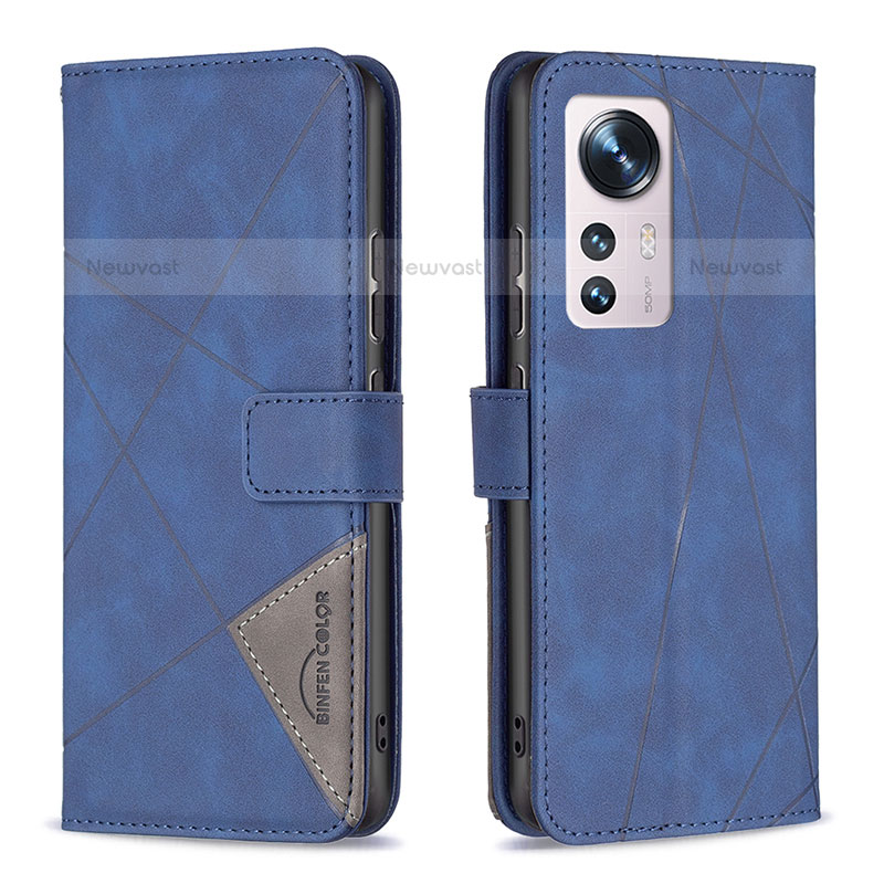 Leather Case Stands Flip Cover Holder B12F for Xiaomi Mi 12 Pro 5G Blue