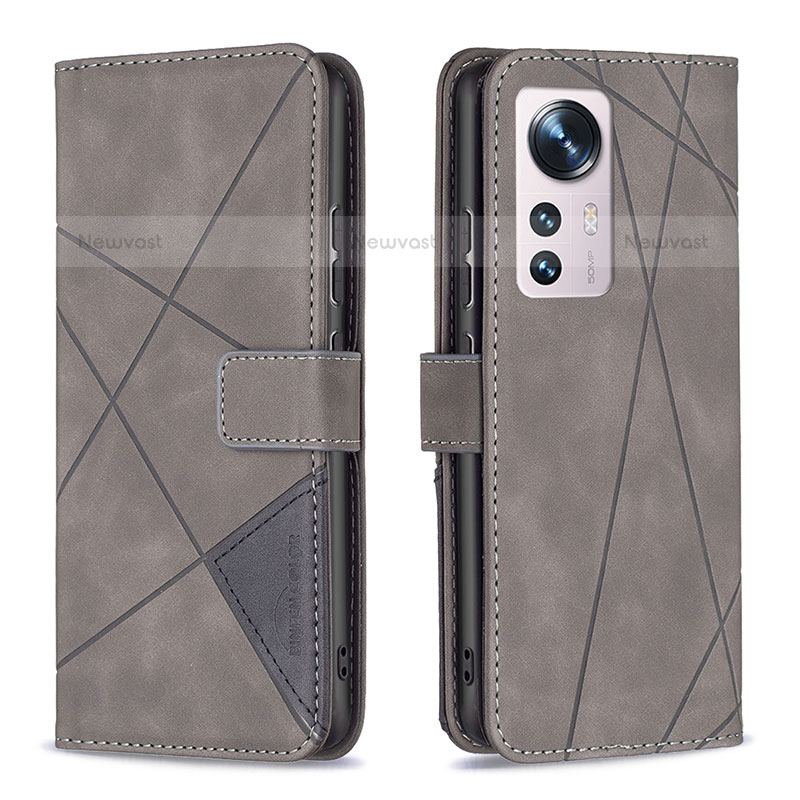 Leather Case Stands Flip Cover Holder B12F for Xiaomi Mi 12 Pro 5G Gray