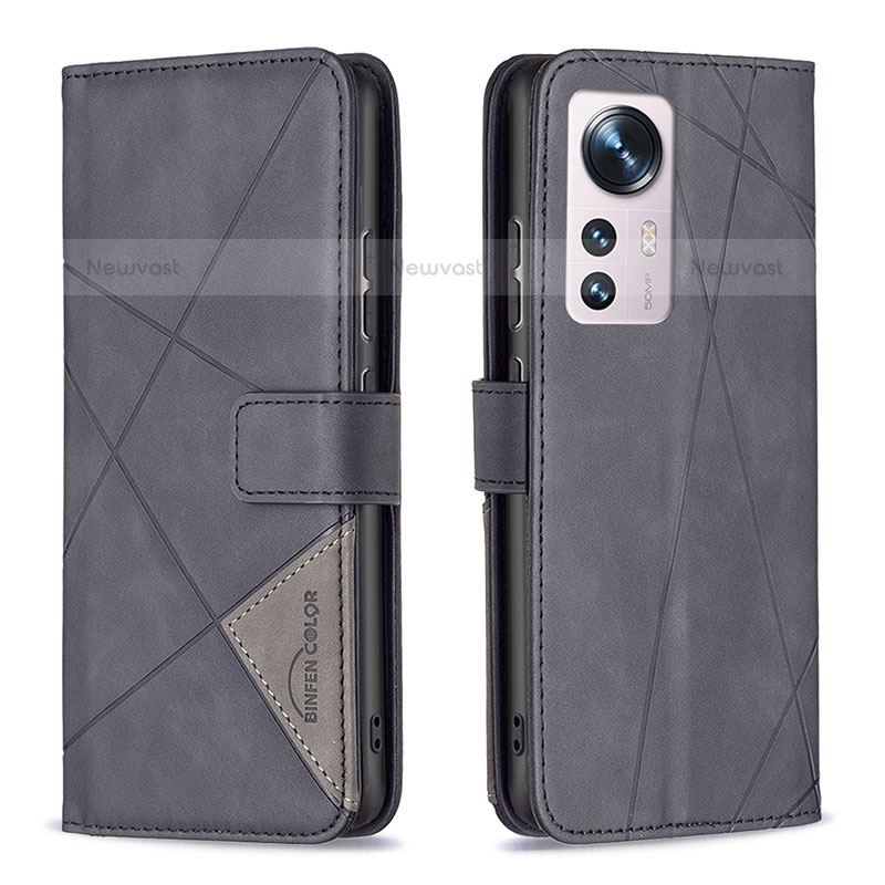 Leather Case Stands Flip Cover Holder B12F for Xiaomi Mi 12X 5G Black