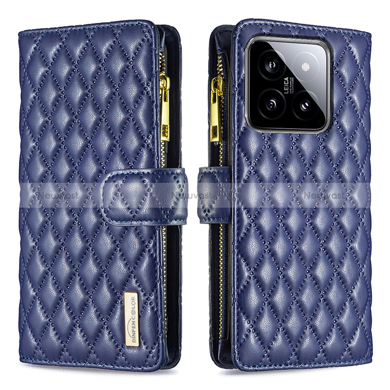 Leather Case Stands Flip Cover Holder B12F for Xiaomi Mi 14 5G Blue