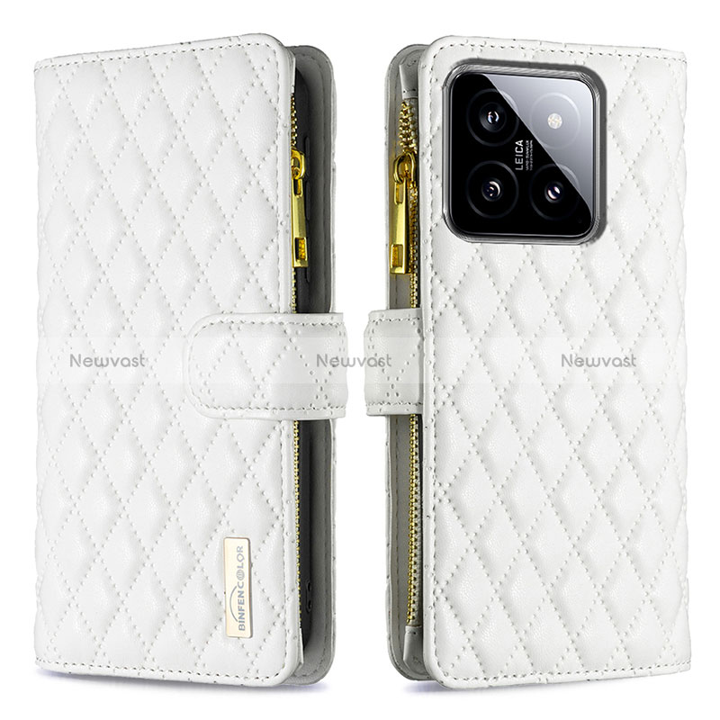 Leather Case Stands Flip Cover Holder B12F for Xiaomi Mi 14 5G White