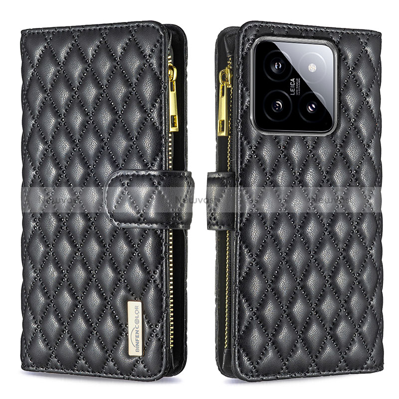 Leather Case Stands Flip Cover Holder B12F for Xiaomi Mi 14 Pro 5G Black