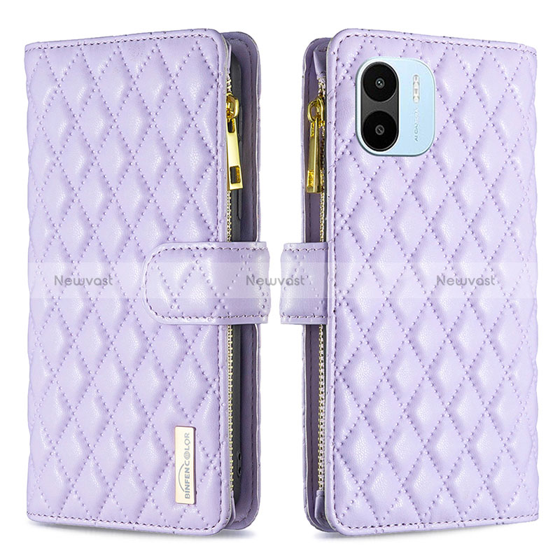 Leather Case Stands Flip Cover Holder B12F for Xiaomi Poco C50 Purple