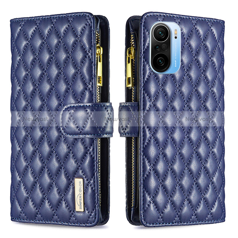 Leather Case Stands Flip Cover Holder B12F for Xiaomi Poco F3 5G Blue