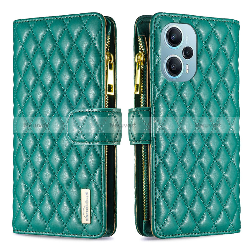 Leather Case Stands Flip Cover Holder B12F for Xiaomi Poco F5 5G Green