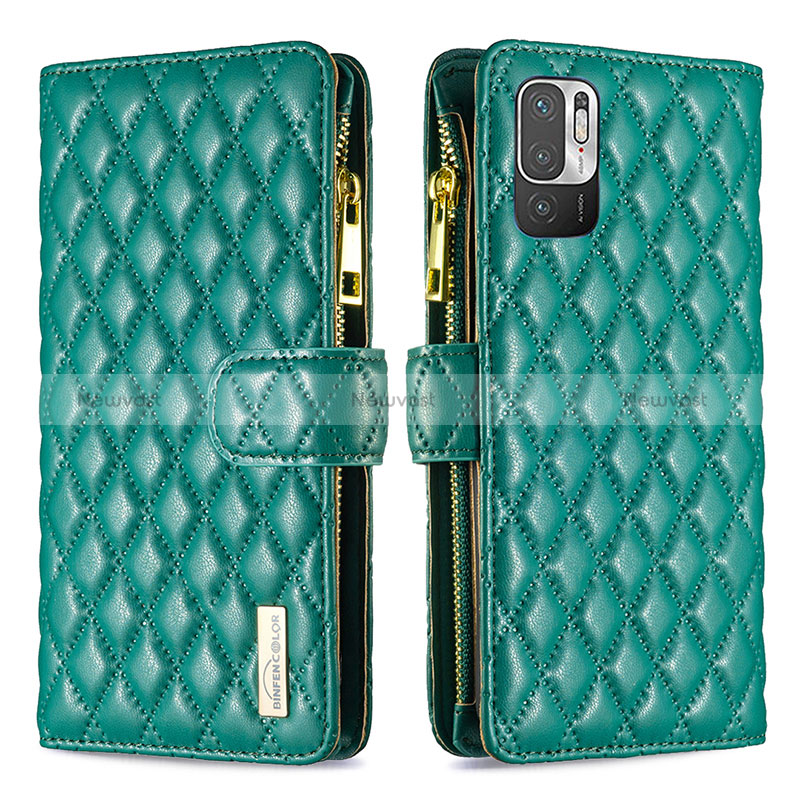 Leather Case Stands Flip Cover Holder B12F for Xiaomi POCO M3 Pro 5G Green