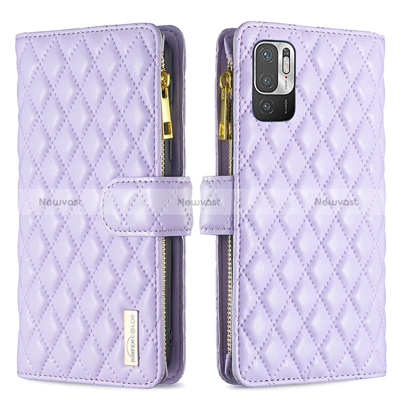 Leather Case Stands Flip Cover Holder B12F for Xiaomi POCO M3 Pro 5G Purple