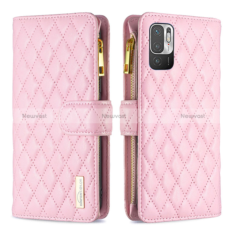 Leather Case Stands Flip Cover Holder B12F for Xiaomi POCO M3 Pro 5G Rose Gold