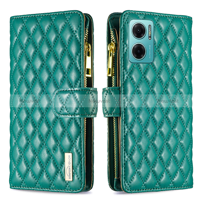 Leather Case Stands Flip Cover Holder B12F for Xiaomi Redmi 10 5G Green