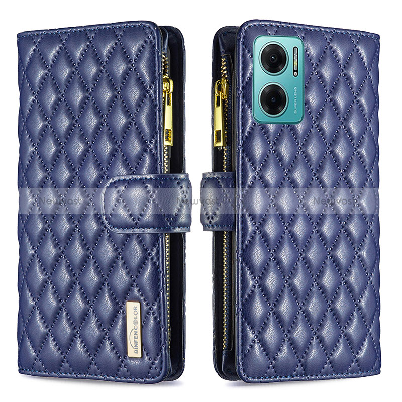 Leather Case Stands Flip Cover Holder B12F for Xiaomi Redmi 10 Prime Plus 5G Blue