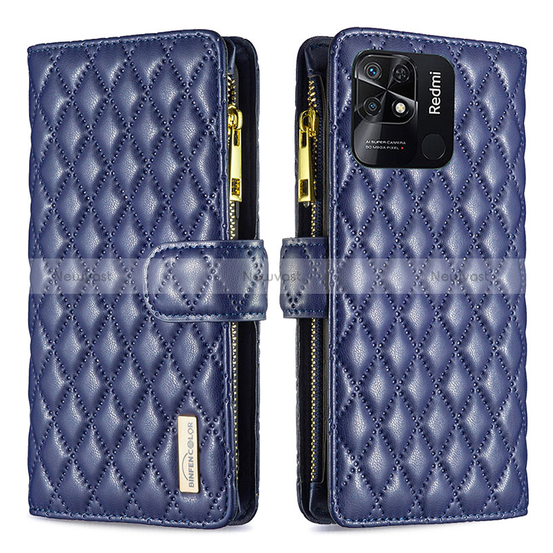 Leather Case Stands Flip Cover Holder B12F for Xiaomi Redmi 10C 4G Blue