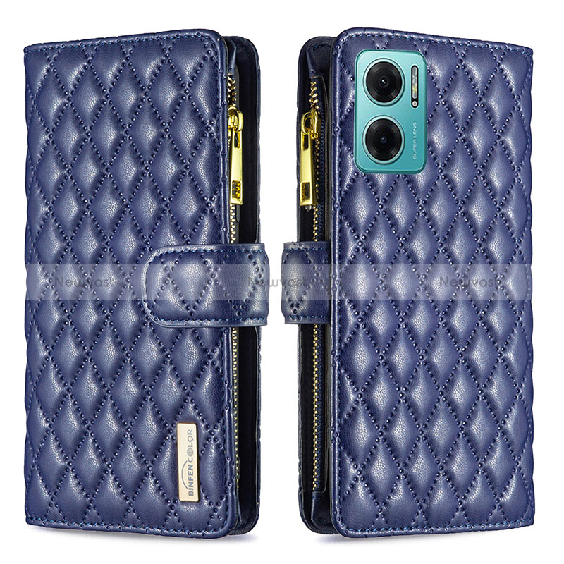 Leather Case Stands Flip Cover Holder B12F for Xiaomi Redmi 11 Prime 5G Blue