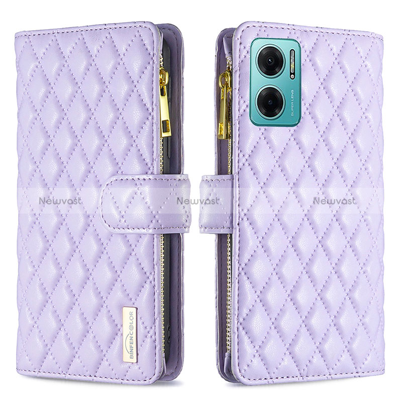 Leather Case Stands Flip Cover Holder B12F for Xiaomi Redmi 11 Prime 5G Purple