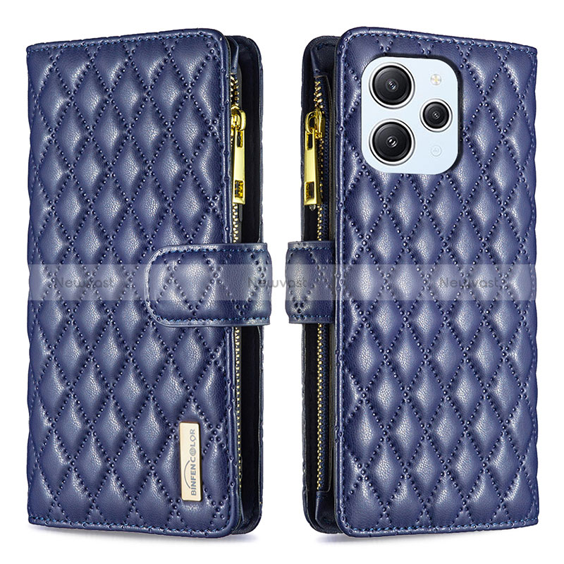 Leather Case Stands Flip Cover Holder B12F for Xiaomi Redmi 12 4G Blue