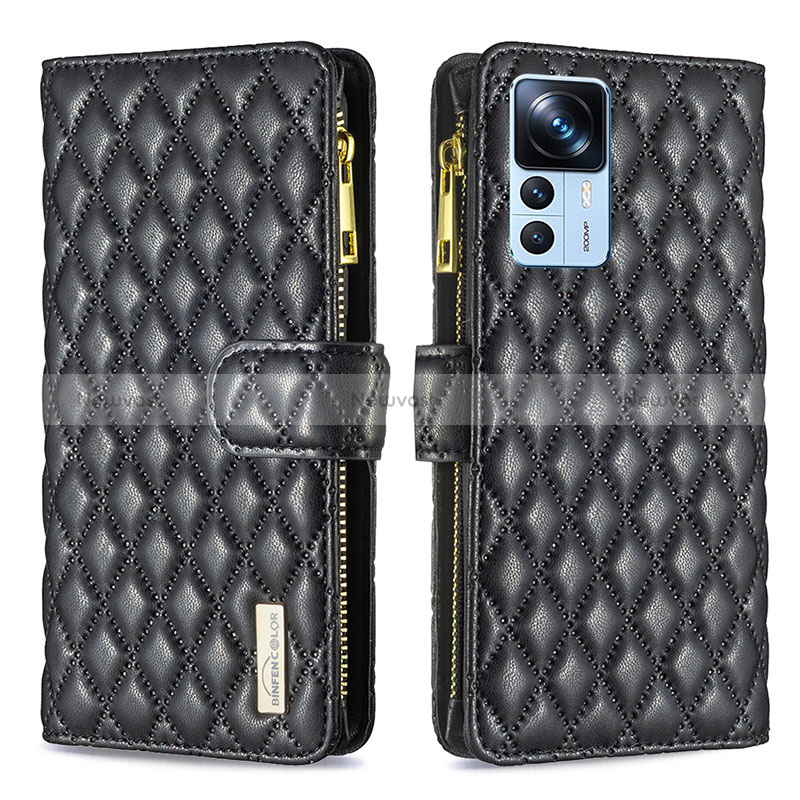 Leather Case Stands Flip Cover Holder B12F for Xiaomi Redmi K50 Ultra 5G Black