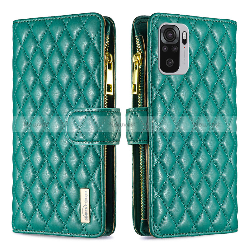 Leather Case Stands Flip Cover Holder B12F for Xiaomi Redmi Note 10 4G Green