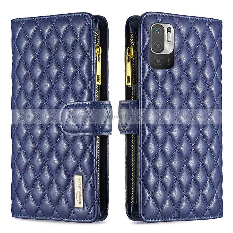 Leather Case Stands Flip Cover Holder B12F for Xiaomi Redmi Note 10 5G Blue