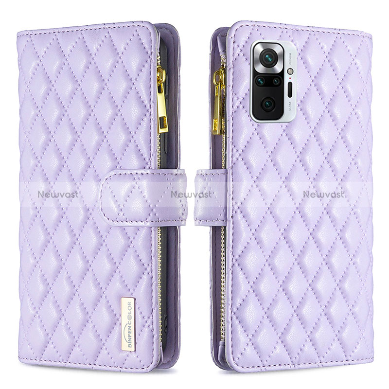 Leather Case Stands Flip Cover Holder B12F for Xiaomi Redmi Note 10 Pro Max Purple