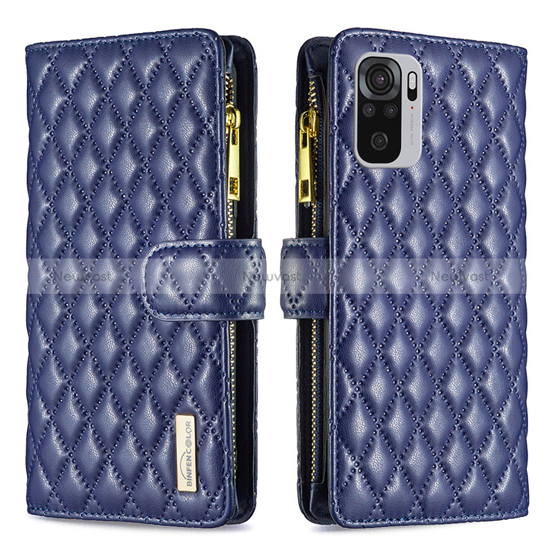 Leather Case Stands Flip Cover Holder B12F for Xiaomi Redmi Note 10S 4G Blue