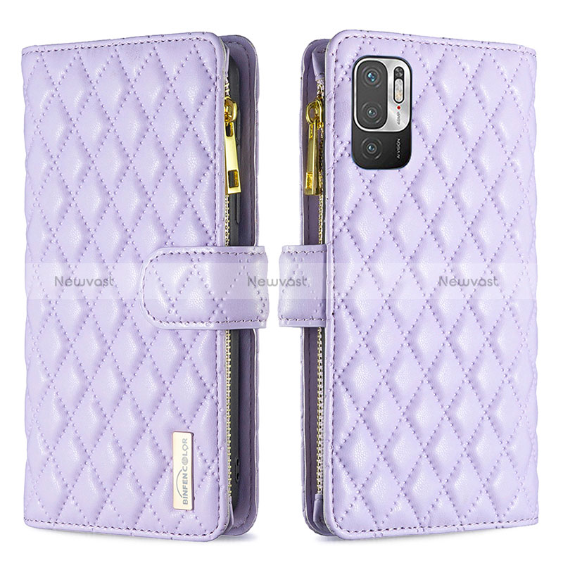 Leather Case Stands Flip Cover Holder B12F for Xiaomi Redmi Note 10T 5G Purple