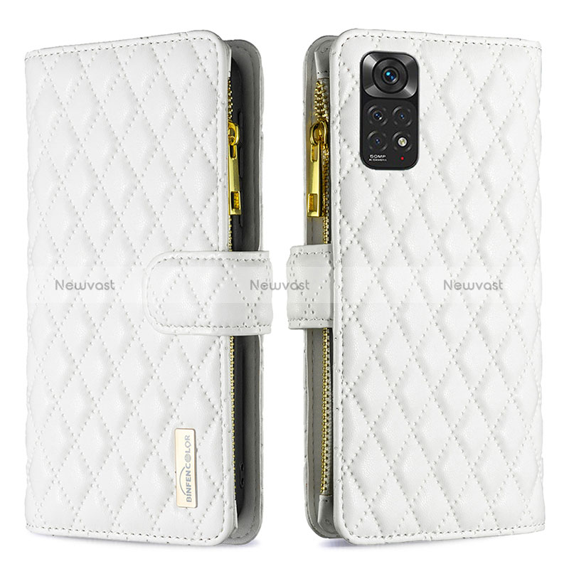 Leather Case Stands Flip Cover Holder B12F for Xiaomi Redmi Note 11 4G (2022) White