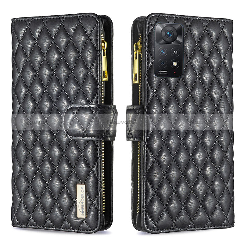 Leather Case Stands Flip Cover Holder B12F for Xiaomi Redmi Note 11 Pro 4G Black