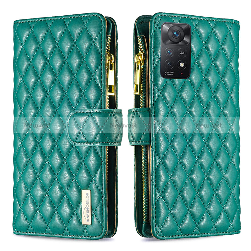 Leather Case Stands Flip Cover Holder B12F for Xiaomi Redmi Note 11 Pro 4G Green