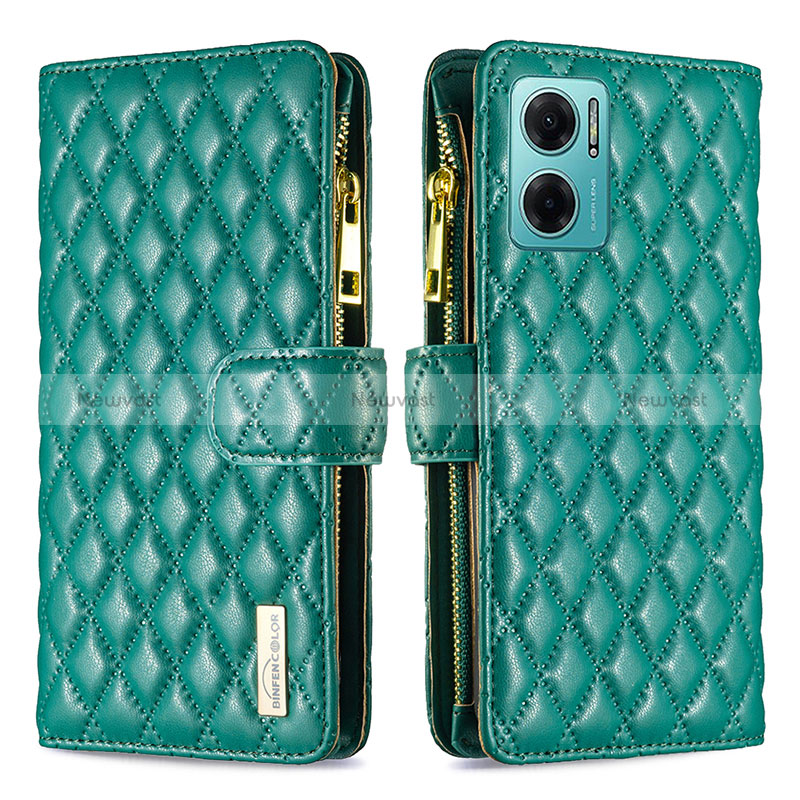 Leather Case Stands Flip Cover Holder B12F for Xiaomi Redmi Note 11E 5G Green