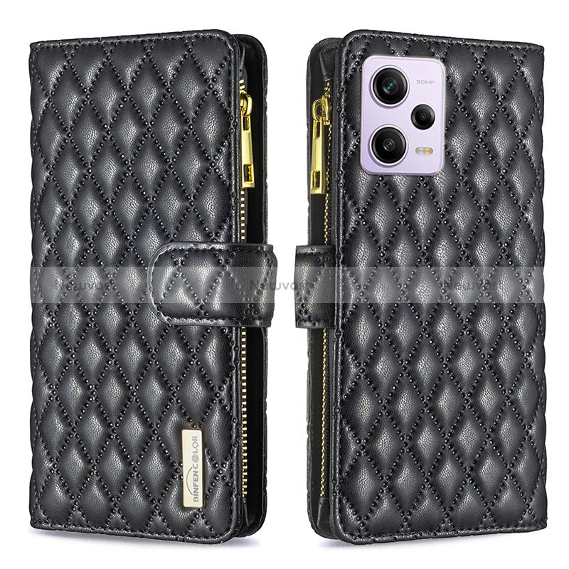 Leather Case Stands Flip Cover Holder B12F for Xiaomi Redmi Note 12 Pro 5G Black