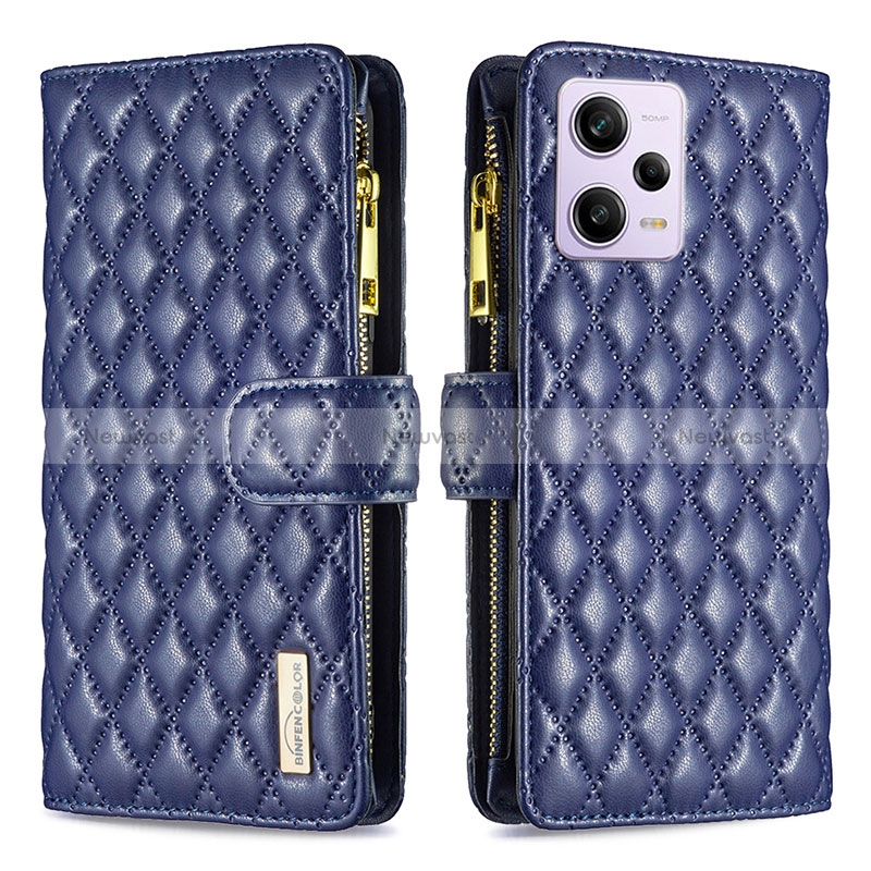 Leather Case Stands Flip Cover Holder B12F for Xiaomi Redmi Note 12 Pro 5G Blue