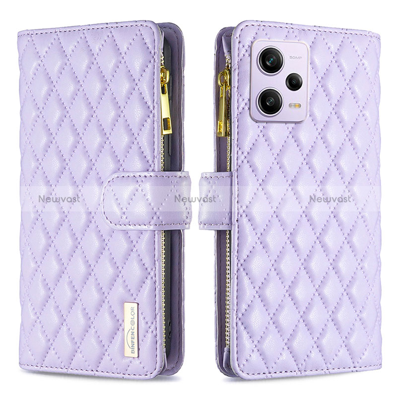 Leather Case Stands Flip Cover Holder B12F for Xiaomi Redmi Note 12 Pro 5G Purple