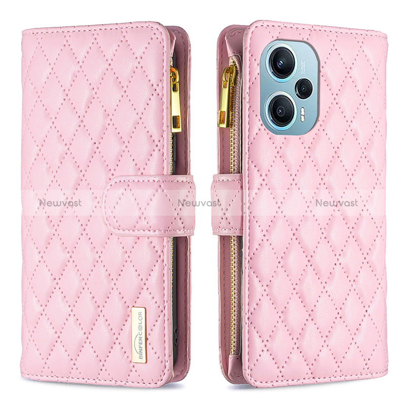 Leather Case Stands Flip Cover Holder B12F for Xiaomi Redmi Note 12 Turbo 5G Rose Gold