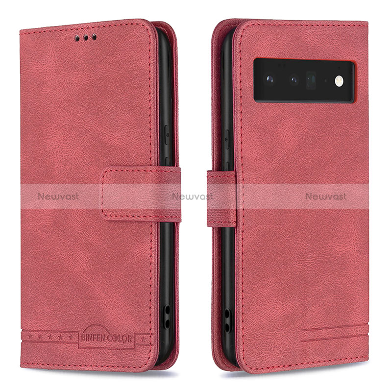 Leather Case Stands Flip Cover Holder B13F for Google Pixel 6 Pro 5G Red