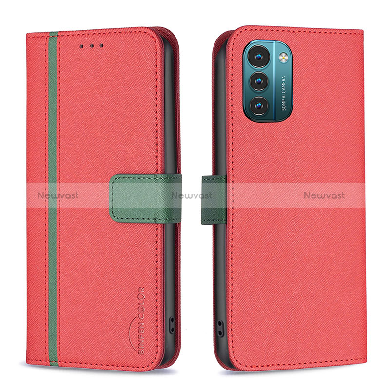 Leather Case Stands Flip Cover Holder B13F for Nokia G21 Red