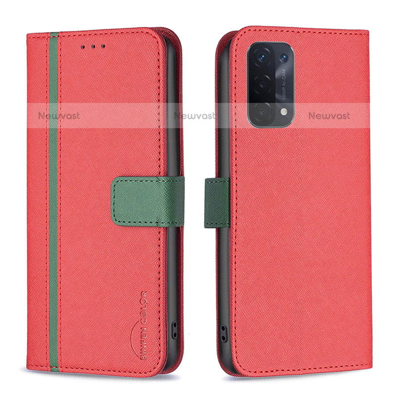 Leather Case Stands Flip Cover Holder B13F for OnePlus Nord N200 5G Red