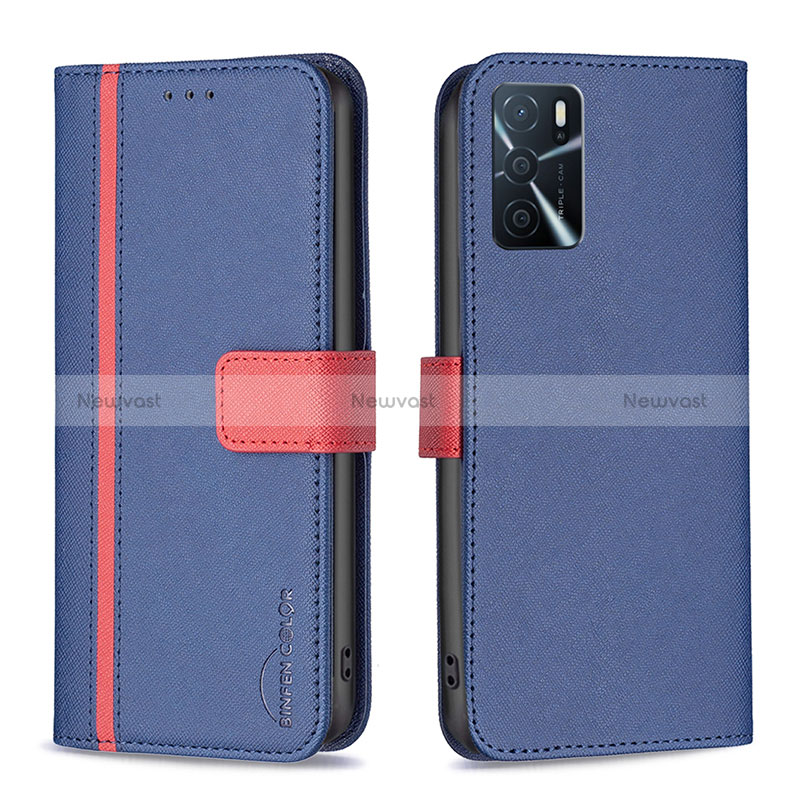 Leather Case Stands Flip Cover Holder B13F for Oppo A16s Blue